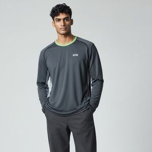Stio Long Sleeve Performance Tee in Charcoal with Lime Trim